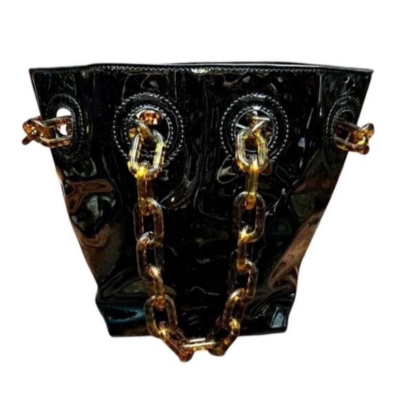 Studio 33 Women’s Woke Newbie Bucket Bag Patent Glossy Black Satchel Handbag NWT - Picture 2 of 12